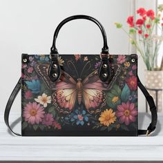 Butterfly Floral Bee Print Women's Handbag | High-Quality PU Leather, S/M/L Sizes, Removable Strap Perfect gift for girls, moms, and office ladies. Ideal for commuting and traveling, this handbag can accommodate your cell phone, wallet, and other daily essentials. With its L size, you can even carry your laptop ( up to 15" ) and documents effortlessly. -Crafted from premium PU leather, this handbag features a smooth zipper, sturdy top handles and a practical adjustable strap for comfor Cell Phone Wallet, Bee Print, Gift For Girls, Daily Essentials, Phone Wallet, Office Ladies, Gifts For Girls, Purses And Handbags, Shoulder Bags