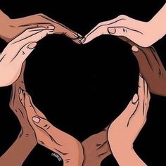 several hands making a heart shape with their fingertipss on top of each other's fingers