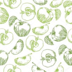 seamless pattern with green apples and leaves on white background stock photo 547982