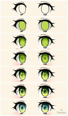 an eye chart with green eyes and black eyelashes, all showing different types of lashes