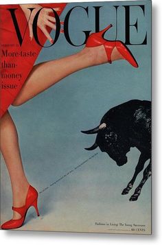 a magazine cover with a woman in high heels and a dog on the ground next to her