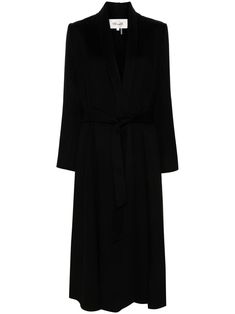 black wool blend brushed finish open front shawl collar long sleeves detachable waist belt two side slit pockets straight hem mid-length Dvf Diane Von Furstenberg, Wardrobe Edit, City Dress, Oversized Coat, Coat Black, Exclusive Fashion, Lady Dior, David Yurman, Dolce & Gabbana