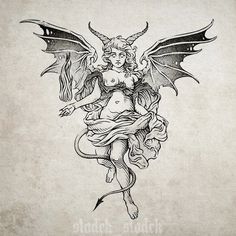 a drawing of a woman with wings on her body