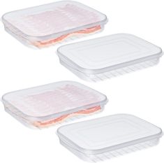 three plastic containers with food in them