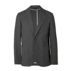 Oliver Spencer's 'Mansfield' suit jacket offers a relaxed take on classic tailoring. Cut from dark-grey cotton and wool-blend, it has an unstructured profile, narrow peak lapels and patch pockets that err on the casual side. It's partially lined, so you can see the immaculate finishing inside. Classic Cotton Business Blazer, Single Breasted Cotton Tweed Jacket For Work, Classic Cotton Blazer For Business, Cotton Single Breasted Tweed Jacket For Work, Cotton Single-breasted Tweed Jacket For Work, Tailored Cotton Blazer With Pressed Crease, Gray Lapel Collar Sport Coat For Work, Gray Cotton Business Outerwear, Classic Cotton Tweed Jacket For Work