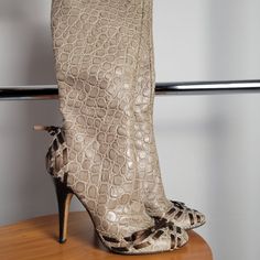 These Heeled Boots From Giuseppe Zanotti Are In Excellent Condition And A Classy Pick For Parties. Beige High Heel Evening Boots, Beige High Heel Boots For Evening, Cream High Heel Elegant Boots, Elegant Leather Open Toe Heeled Boots, Elegant Open Toe Leather Heeled Boots, Designer Beige Boots For Evening, Elegant High Heel Cream Boots, Designer Fitted Beige Boots, Elegant Cream High Heel Boots