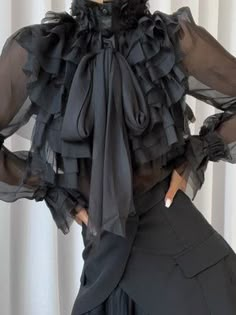 PLUS SIZE – ZCRAVE Frilly Blouse Ruffles, Ruffle Neckline Blouse, Outfit Madrina, Ruffle Blouse Outfit, Beautiful Blouses For Women, Couture Blouse, Applique Blouse, Ruffle Top Blouses, Ruffled Blouse