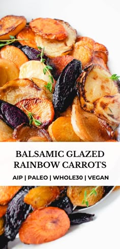 roasted rainbow carrots with balsamic glazed on the top and bottom