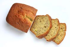 a loaf of banana bread with slices cut off