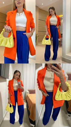 Orange Color Combinations, Bright Colored Outfits, Orange Outfit, Casual Chique, Stylish Work Attire, Rainbow Fashion