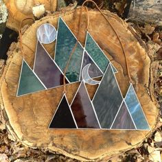 a piece of wood sitting on top of a pile of leaves