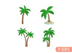 four palm trees with different shapes and sizes