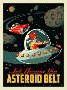 an old poster with a woman in a space ship