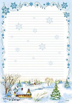 a paper with snowflakes on it and a christmas tree in the foreground