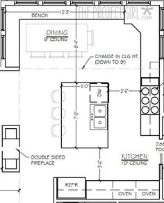 the floor plan for a kitchen with an island