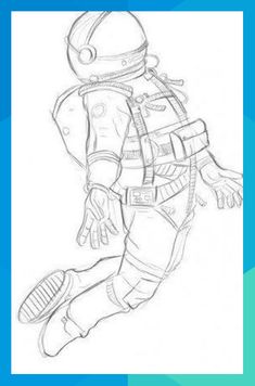 a drawing of an astronaut in flight with his foot on the ground and one hand out