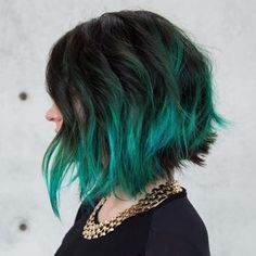 The Mob Goes Wild for Bobs and Wobs! Teal Hair Short, Messy Bob Hairstyles, Angled Bob, Short Hair Color, Real Human Hair, Green Hair, Ombre Hair, Bobs Haircuts, Blue Hair