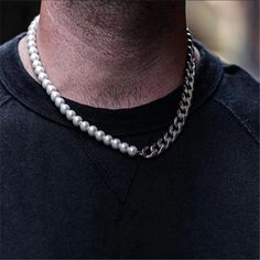 Men Silver Pearl Cuban Link Chain Necklace Stainless Steel Punk Jewelry Gift | eBay Mens Pearl Necklace, Pearl Necklace Men, Miami Cuban Link Chain, Miami Cuban Link, Estilo Hip Hop, Pearl Choker Necklace, Chains Necklaces, Cuban Link Chain, Cuban Chain