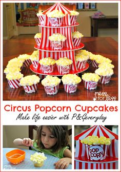 the circus popcorn cupcakes are ready to be eaten