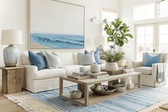 30+ Coastal Living Rooms That Will Make You Want to Redecorate ASAP Beach Living Room, Nautical Theme Decor, Casual Furniture, Second Hand Furniture, Coastal Living Rooms, Coastal Retreat, Lake House Decor