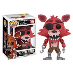 pop vinyl figure foxy the pirate with eye glasses and mouth open, in front of box