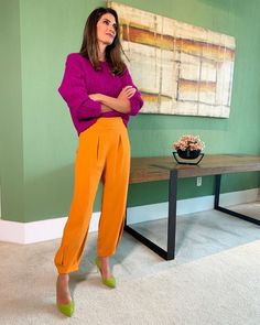 Pantalon Orange, Moda Chic, Estilo Chic, Cooler Look, Colored Pants