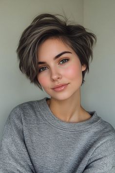 Short Hairstyle Low Maintenance, Long Pixie Hair, Modern Pixie Haircut, Long Pixie Haircut, Longer Pixie, Pixie Hair Color, Modern Pixie, Shaggy Layers, Summer Haircut