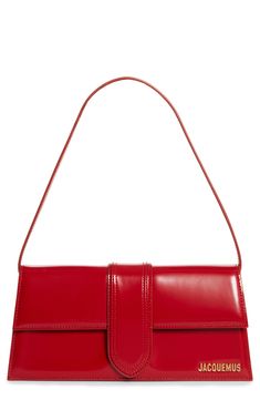 Carry your essentials in retro elegance with this satchel-silhouetted calfskin-leather bag branded in raised golden lettering. An exterior card slot provides easy access to your ID. Magnetic-snap flap closure Shoulder strap Exterior card slot Interior card slot Cotton-twill lining Leather Made in Italy Designer Handbags Classic Satchel Flap Bag For Shopping, Classic Red Flap Bag For Shopping, Designer Formal Flap Bag With Leather Lining, Formal Smooth Grain Clutch Shoulder Bag, Classic Red Rectangular Shoulder Bag, Classic Red Flap Bag With Detachable Handle, Classic Leather Flap Bag For Shopping, Classic Evening Clutch Flap Bag, Rectangular Flap Bag With Smooth Grain For Formal Occasions