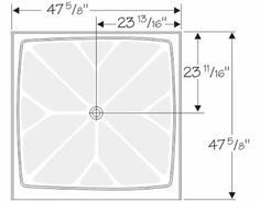 an image of the measurements for a square shower pan with no door and sidewall