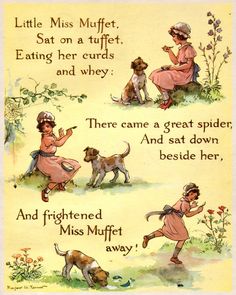 an image of children's poem about the little miss muffet and her puppies