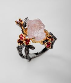 MATCHING NECKLACE: https://www.etsy.com/listing/1229152842/raw-pink-morganite-garnet-necklace ➤ The front picture feature a 925 base ring with black and yellow gold plating ➤ Please note that each gemstone is unique in shape and shade of pink and it will look slightly different from the pictures. We do pick only the best stones with sparkle and color, it will be unique and beautiful! ♥ The design can be made with gemstones of your choosing ♥ Each order will be gift wrapped beautifully ♥ QUALITY: Rough Gemstone Ring, Pink Morganite Ring, Raw Stone Ring, Chique Outfits, Jewelry Mirror, Pink Morganite, Morganite Ring, Pretty Rings, Jewelry For Her