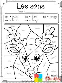 a coloring page with the words les sons and an image of a reindeer