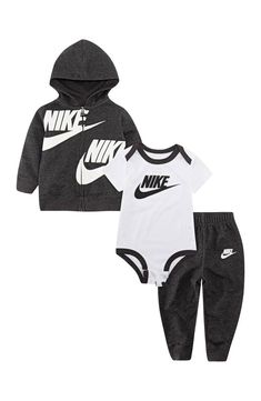 Free shipping on orders over $89. Shop NIKE NIKE Split Futura 3-Piece Logo Set at Nordstromrack.com. A 3-piece Nike logo set features a bodysuit, hoodie and matching joggers. Hoodie Short Sleeve, Baby Boy Nike, French Terry Pants, Baby Boy Swag, Newborn Boy Clothes, Toddler Boy Fashion, Baby Colors, Logo Set