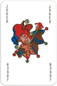 the joker playing card has two clowns on it