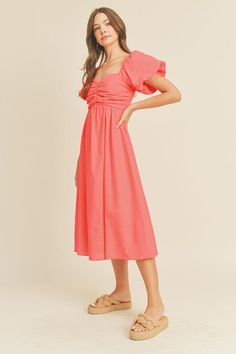 + Puff sleeve midi dress + Sweetheart neckline with ruched front + Short puff sleeves + Smocked elastic back + Lined + Model is 5' 9" 32-24.5-34.5 and wears a S Fabric Contents 100% COTTON Casual Midi Dress With Puff Sleeves, Short Sleeve Midi Dress With Ruched Bodice For Brunch, Feminine Ruched Smocked Midi Dress, Solid Ruched Puff Sleeve Dress For Brunch, Casual Midi Dress With Sweetheart Neckline And Ruched Detail, Billowy Ruched Puff Sleeve Dress, Spring Puff Sleeve Dress With Ruched Bodice For Brunch, Puff Sleeve Midi Dress With Ruched Bodice For Brunch, Puff Sleeve Midi Dress With Ruched Detail For Brunch