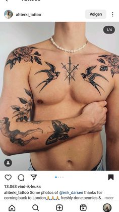 an image of a man with tattoos on his chest and arms, showing that he is not