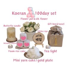 Korean baby party package: 100day/Dohl party(⚠️Not includedChair /cover/wood panel/balloon/doljabi trays⚠️Not included 1.Plastic butterfly candle 2.2x Mini tea light 3.Mini yarn cake(3"x2") 4.Gold plate(5") 5. Baige Gift box(4"x4"x4") 6. 3 piece heart foam  cake (1.9") 7. Plastic flower pot(4")/Silk flower 8. Wood sign (D/3.5")Easel stand(5") 9. Doily paper(D/4") 10. 3 Wood hexagon plate(3") 🧸🎈This complete Korean party set is the perfect way to celebrate your child's special day. 🎈Celebrate your👶 baby's first step with our complete Doljanchi Photo Prop Package! This exquisite hand-crafted set features traditional Korean decorations for your Dohl table and Doljabi ceremony. Impress your guests and capture beautiful memories with vibrant colors, intricate details, and genuine quality. ? Dohl Table, Foam Cake, Butterfly Candle, Plastic Butterfly, Butterfly Candles, Wood Hexagon, Baby's First Step, Korean Baby, Traditional Ornaments