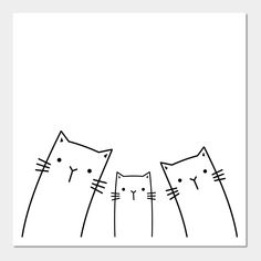 three cats are standing next to each other with their faces drawn in black and white