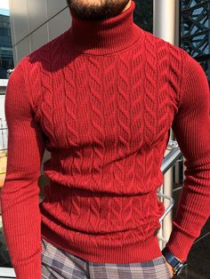 Collection : AUTUMN - WİNTER 19 / 20 Product : Slim-Fit turtleneck knitwear red Color code : RED Available Size : S-M-L-XL-XXLKnitwear material : %55 wool , %40 acrylic , %5 ElestanMachine washable : Yes Fitting : slim-fit Package included : KNİTWEAR Washing instructions : Wash ın 30° degree water reversely with detergent for color clothes and with appropriate colored clothes. Dry by hangingig up . Turtleneck Fashion, Stylish Knitwear, Mens Turtleneck, Code Red, Mock Turtleneck Sweater, Slim Fit Sweater, Tight Sweater, Red Turtleneck, Fitted Turtleneck