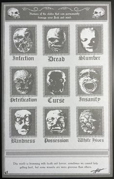 an old poster with different types of skulls on it's back side, and the words written in black ink