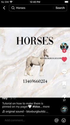 a horse is shown on an iphone screen with the caption'horses'below it