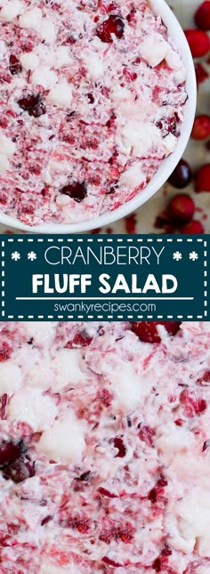 cranberry fluff salad in a white bowl