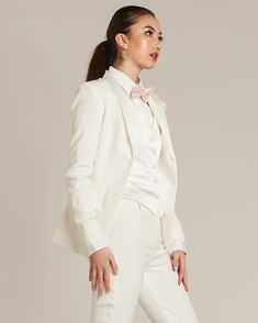 Diamond White Shawl Collar Tuxedo Jacket - Women’s Tuxedo Suits | girls prom tuxedo | gal tux | Wedding Party, Bridesmaids Tux For Women, Lgbt Wedding Attire, Lesbian Wedding Suit, Wedding Suit Women, Peak Lapel Tuxedo, Wedding Suit Styles, Mother Of The Bride Suits, Shawl Collar Jacket, Shawl Collar Tuxedo