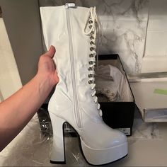 I Somehow Ended Up With Two Pairs Of These For A Randy Savage Wwe Costume. Similar To Pleaser High-top Platform Boots With Zipper For Spring, White Platform Boots With Zipper Closure For Spring, Spring High Heel Platform Boots With Zipper, Spring Party Platform Boots With Zipper, Lace-up Platform Boots With Zipper For Spring, White High Heel Platform Boots With Zipper, White High Ankle Boots With Zipper Closure, White Boots With Zipper Closure For Spring, Party Boots With Zipper Closure And Lace-up Design