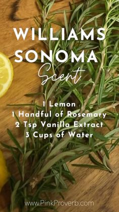 lemons and rosemary on a cutting board with the words, williams sonoma scent