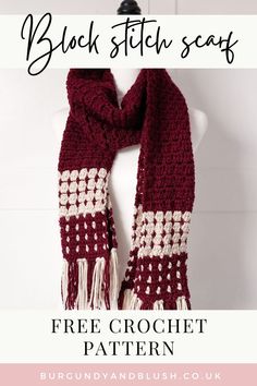 a crochet scarf with fringes on it and the text, black stitch scarf free crochet pattern