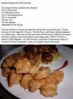 the recipe for fried shrimp is shown on a plate