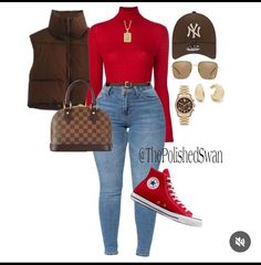 Cute Bar Outfits Black Women, Vest Outfits For Black Women, Cheetah Print And Red Outfit, Red Sneakers Outfit Women, Brown Converse Outfit, Casual Bar Outfits, Red Converse Outfit, Outfits For Black Women, Modern Fashion Outfits