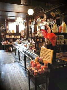 the inside of a store filled with candles