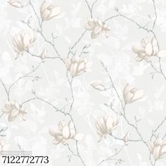 a wallpaper with white flowers and leaves on the top, in an off - white background